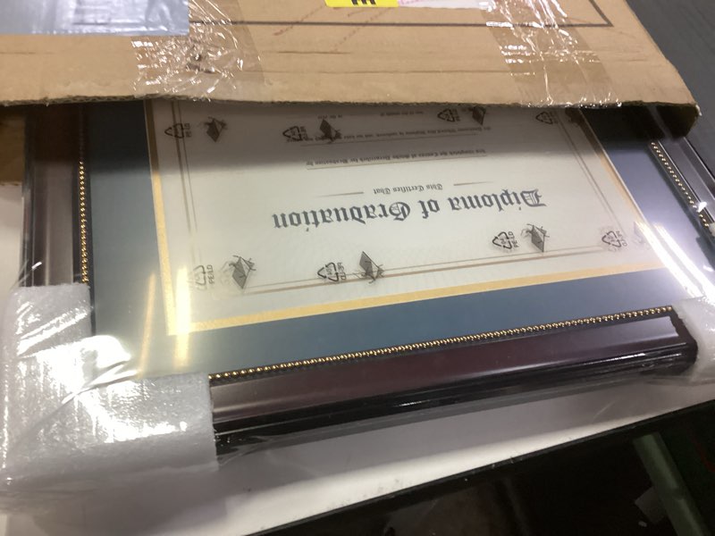Condition photo showing New/Like New for GraduationMall 14x20 Double Diploma Frame, Display 8.5x11 Certificate with Navy over Gold Mat,UV Protection Acrylic,Mahogany with Gold Beads Mahogany With Gold Beading / Navy Gold Mat Double 8.5x11