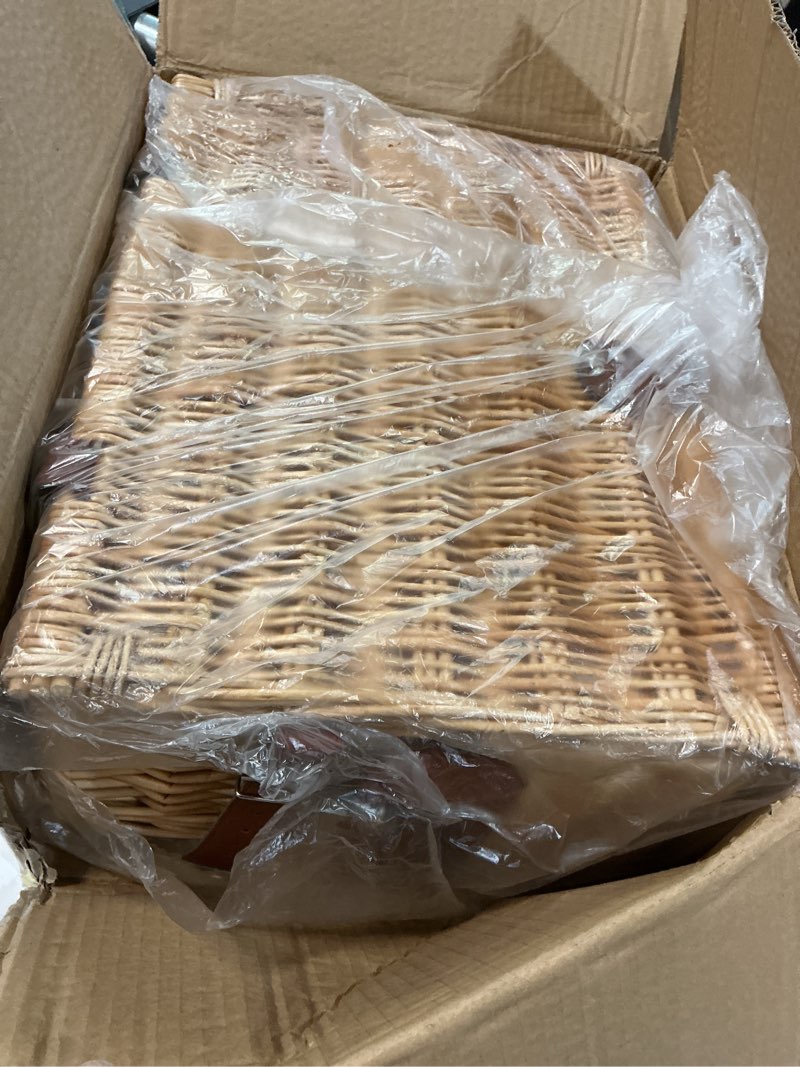 Condition photo showing Good Condition for Picnic Basket for 2, Bridal Shower Gift Wedding Gifts with Mr Mrs Wine Glasses and Greeting Card, Engagement Newly Weeding Gifts for Couples 2025, Wicker Picnic Set Kit with Blanket Cooler for Beach Wedding Gift Style Grey