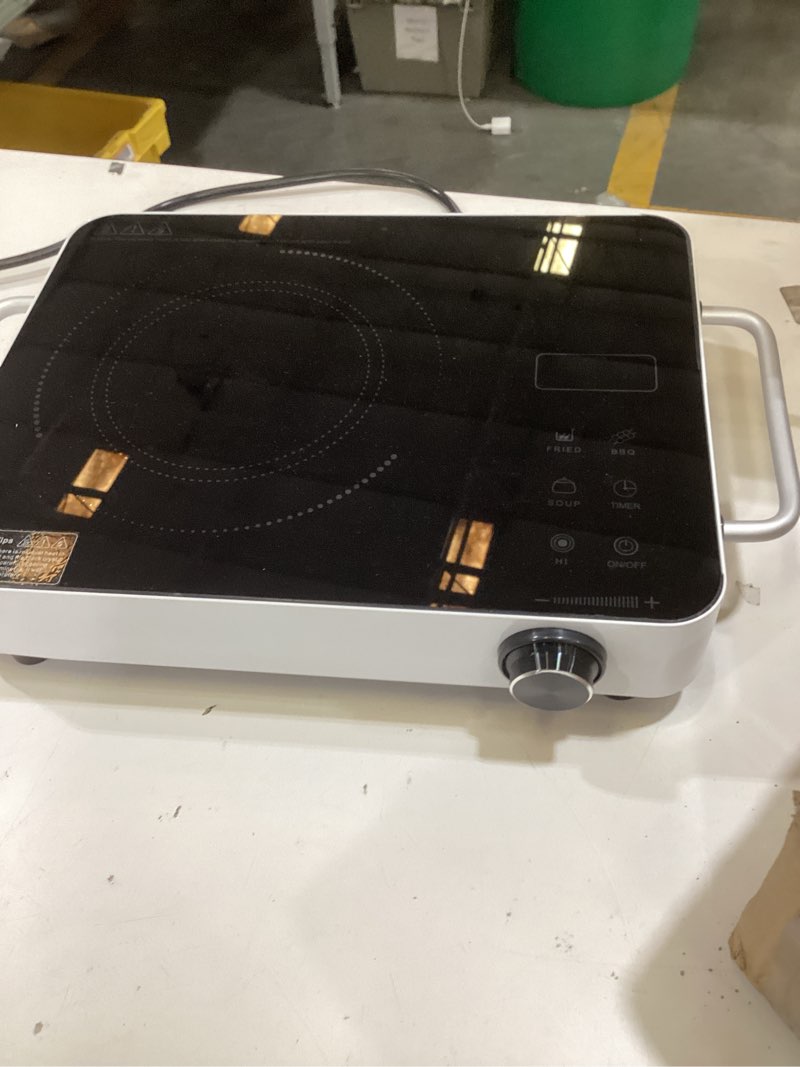 Condition photo showing Good Condition for electric cooktop 110v, portable electric stove 1800w infrared hot plate,  single burner cooktop countertop with handle, 4-hours timing setting, compatible for all cookwares ceramic hot plate with handle
