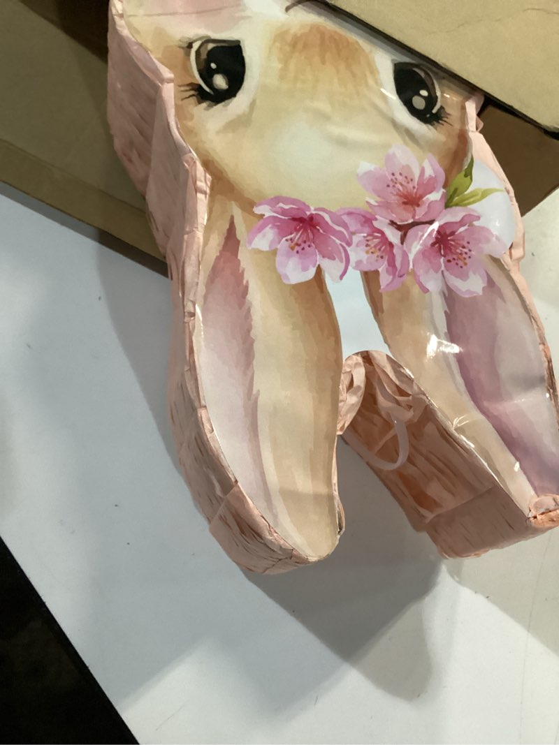 Condition photo showing New/Like New for bunny piñata with blindfold, bat and filler, funny cute bunny party favors for cute rabbit theme adults party supplies decoration