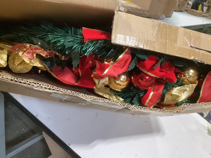 Condition photo showing Good Condition for 6.5 Ft Prelit Full Pop up Christmas Tree with Timer 8 Mode 200 Warm Lights, Ornaments, Red&Gold Ribbon, Flowers, Bows,UL Plug Powered, Fire-Resistant Collapsible Outdoor Indoor Holiday Party Decor 6.5 Ft Green Tree with Warm Lights