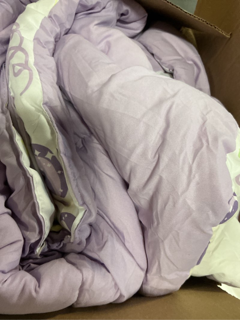 Condition photo showing As Is for amazon basics 5-piece soft, easy-wash microfiber kid's bed-in-a-bag bedding set with sheet and comforter, twin, unicorn print unicorn twin