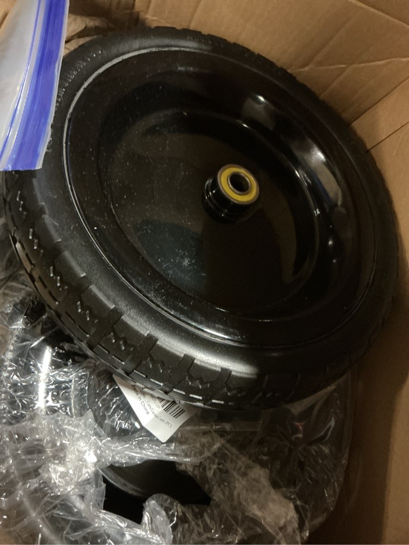 Condition photo showing As Is for 13" flat free wheels replacement for gor garden cart tires, 4.00-6 solid tires with 5/8"bearings, 13" no flat wheels for gor garden carts/hand trucks/garden carts 2 black