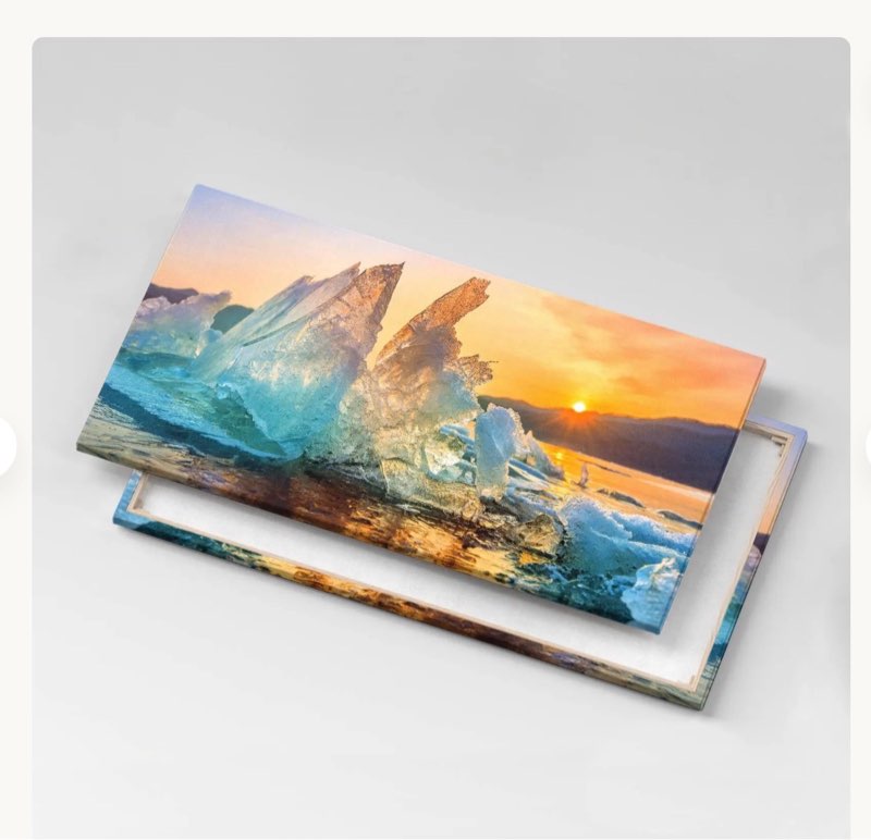A piece of ice at sunrise Canvas, Wall Art Picture, Yellow Wall Decoration, Travel Canvas Art