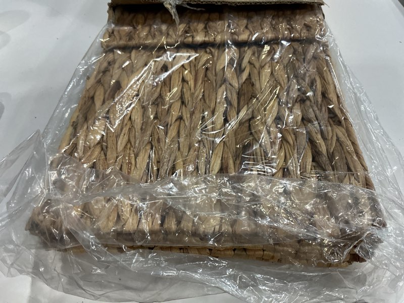 Condition photo showing New/Like New for water hyacinth storage baskets 11x11x11 inch wicker storage cubes set of 2baskets,handwoven foldable wicker cubes with sturdy handles, rustic laundry organizer for bedroom shelves, kitchen, bathroom
