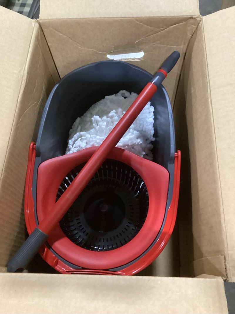 Condition photo showing Good Condition for O-Cedar EasyWring Microfiber Spin Mop & Bucket Floor Cleaning System + 2 Extra Refills, Red/Gray Spin Mop & Bucket with 2 Extra Refills