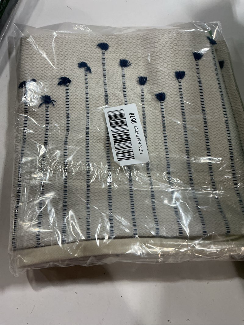 Condition photo showing New/Like New for Boho Spring Throw Pillow Covers 22x22 Set of 2 Neutral Woven Decorative Pillowcases Cotton Tufted Couch Pillows Modern Farmhouse Cushion Covers for Sofa Couch Bed Living Room Home Decor, Navy Blue Navy Blue 22" x 22" (Pack of 2)