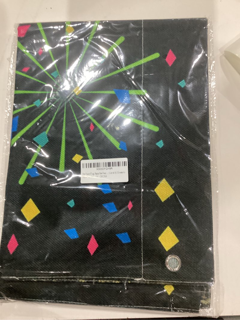 Condition photo showing New/Like New for New Years Flag,Happy New Year Garden Flag 28 x 40 Inch Fireworks Wine Glass Clock Happy House Flag for Greettings or Decoration