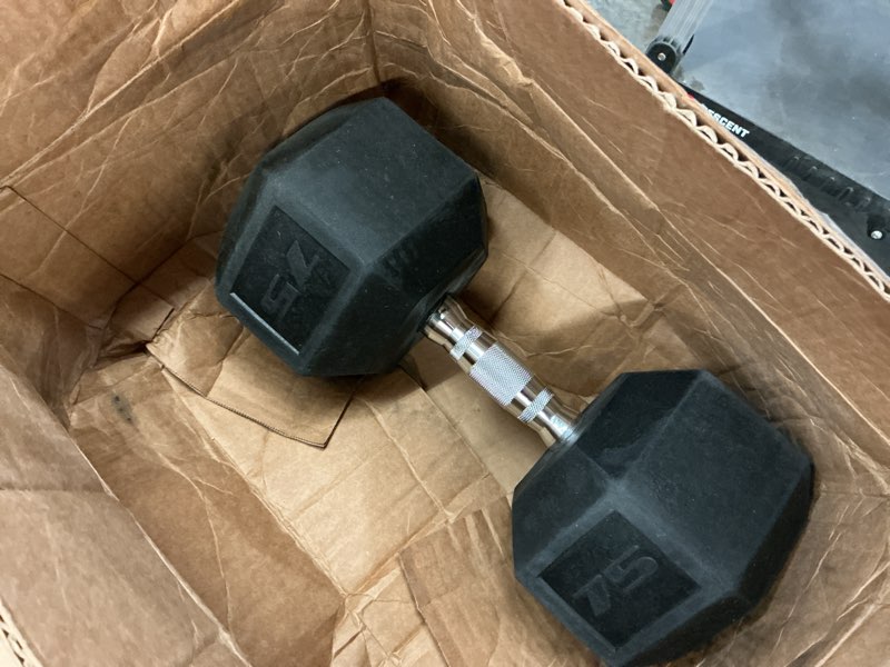 Condition photo showing As Is for 75lb hex dumbell