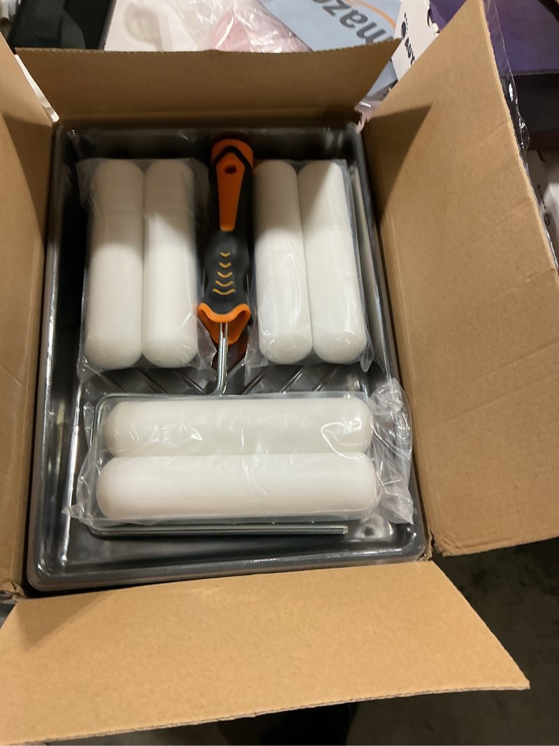Condition photo showing Good Condition for 12 pcs 6 inch paint roller kit with high-density foam paint roller, paint tray with liner, mini roller for painting wall, door, cabinet 6 inch foam, 12 pack