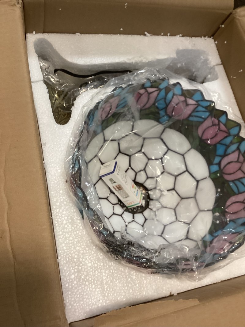 Condition photo showing Good Condition for Tiffany Lamp Stained Glass Lamp Pink Tulip Bedroom Table lamp Reading Desk Light for Bedside Living Room Office Dormitory Dining Room Decorate Housewarming Gift 12X12X18 Include Light Bulb