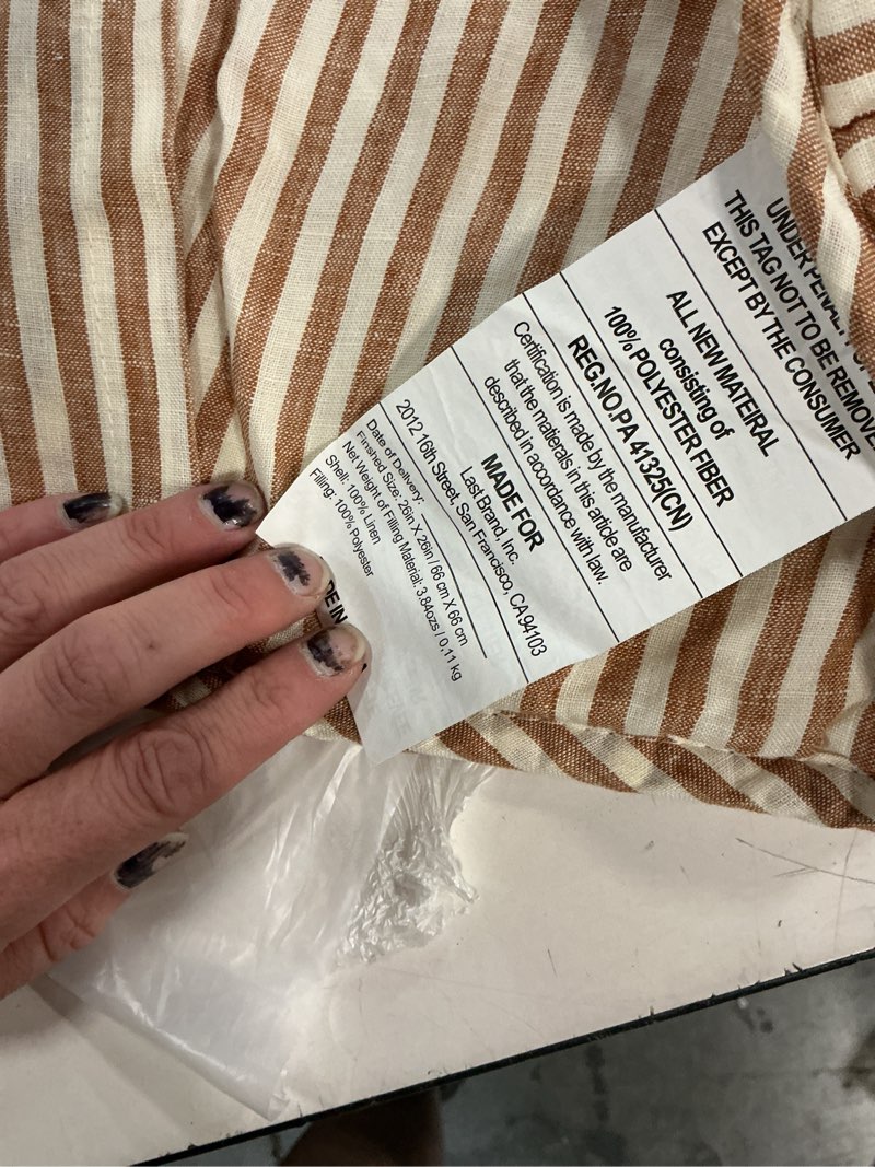 Condition photo showing New/Like New for european linen stripe quilted sham, white/terecotta, 26”, 1 only