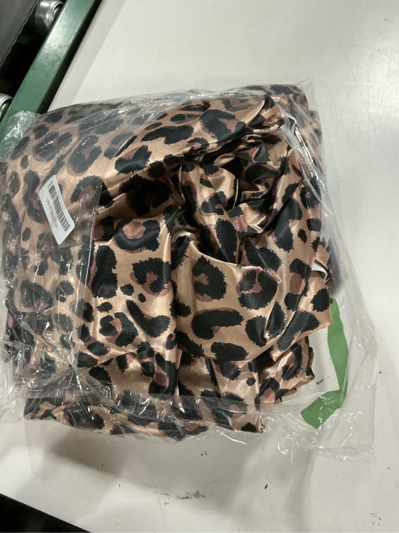 Condition photo showing As Is for mr&hm satin bed sheets with elastic corner straps, full size sheets set, 4 pcs silky bedding set with 15 inches deep pocket for mattress (full, brown leopard) 03- brown leopard full