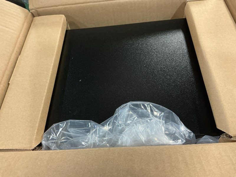 Condition photo showing As Is for amazon basics steel security safe and lock box with electronic keypad, secure documents storage, black, 0.5 cubic feet, 13.8"w x 9.8"d x 9.8"h, removable shelf