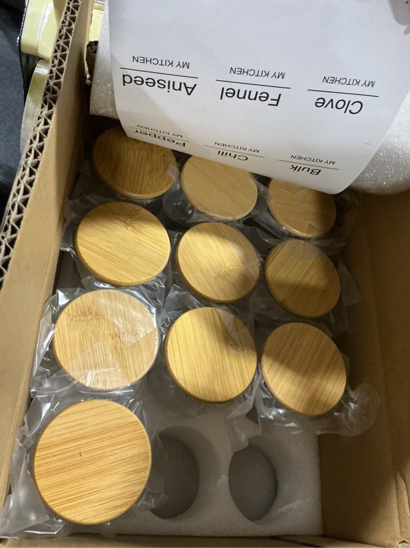 Condition photo showing Good Condition for (incomplete)12 pcs glass spice jars - 8.5oz empty small glass bottles with bamboo airtight lids and labels - thicken seasoning spice containers for kitchen organization and storage… 8.5oz/12pcs