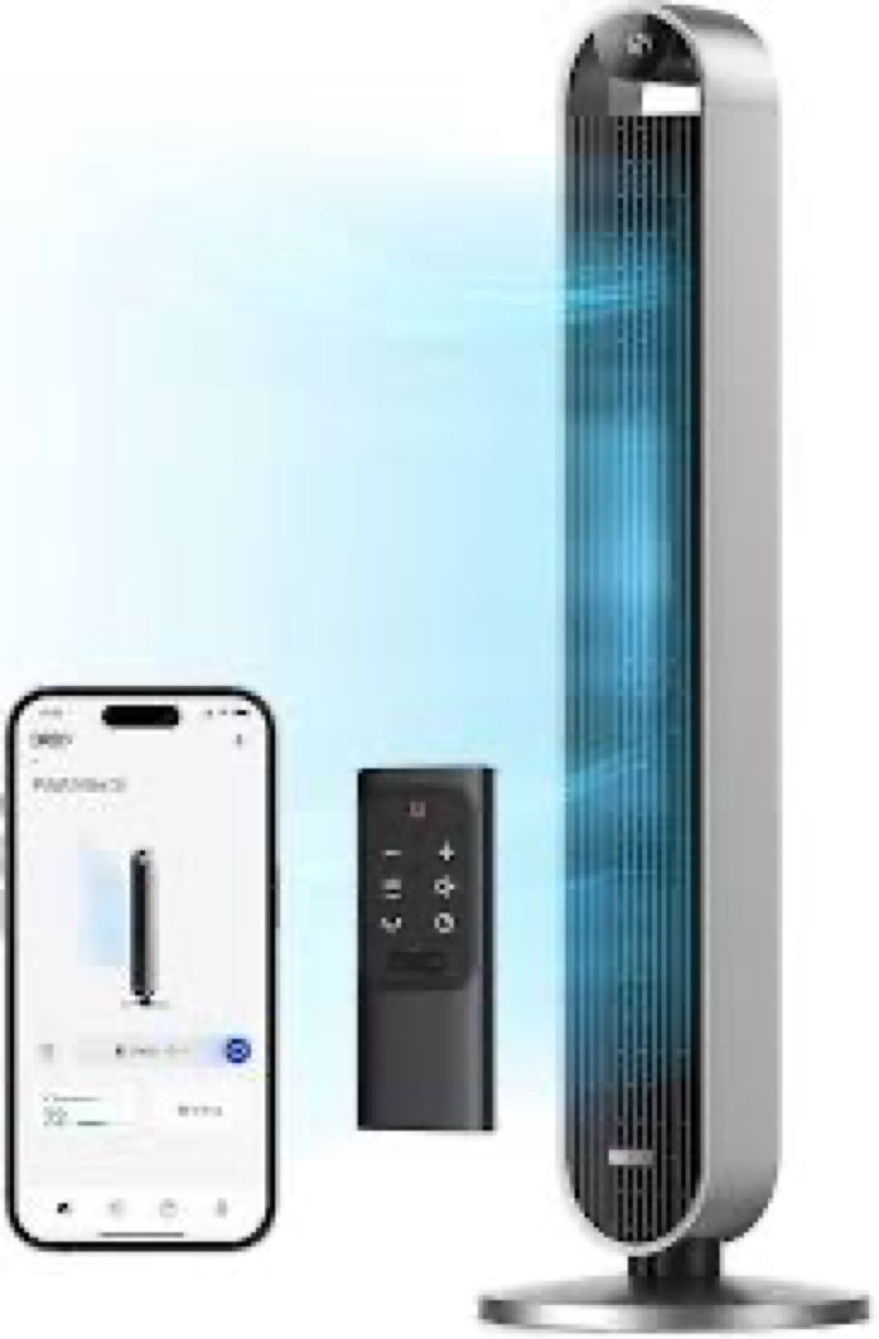 Dreo Tower Fan for Bedroom, 42 Inch 120° Oscillating Fan, 25dB Quiet DC Motor, 28ft/s Velocity Blade