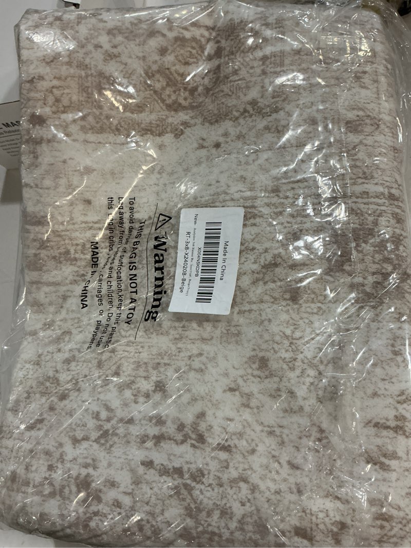 Condition photo showing Good Condition for 3x8 runner rug non slip washable for entryway, vintage hallway runner for front porch, laundry room, bedroom, abstract stain resistant thin indoor kitchen mats for floor(3'x8', beige/ivory) beige/ivory 3' x 8' (runner)
