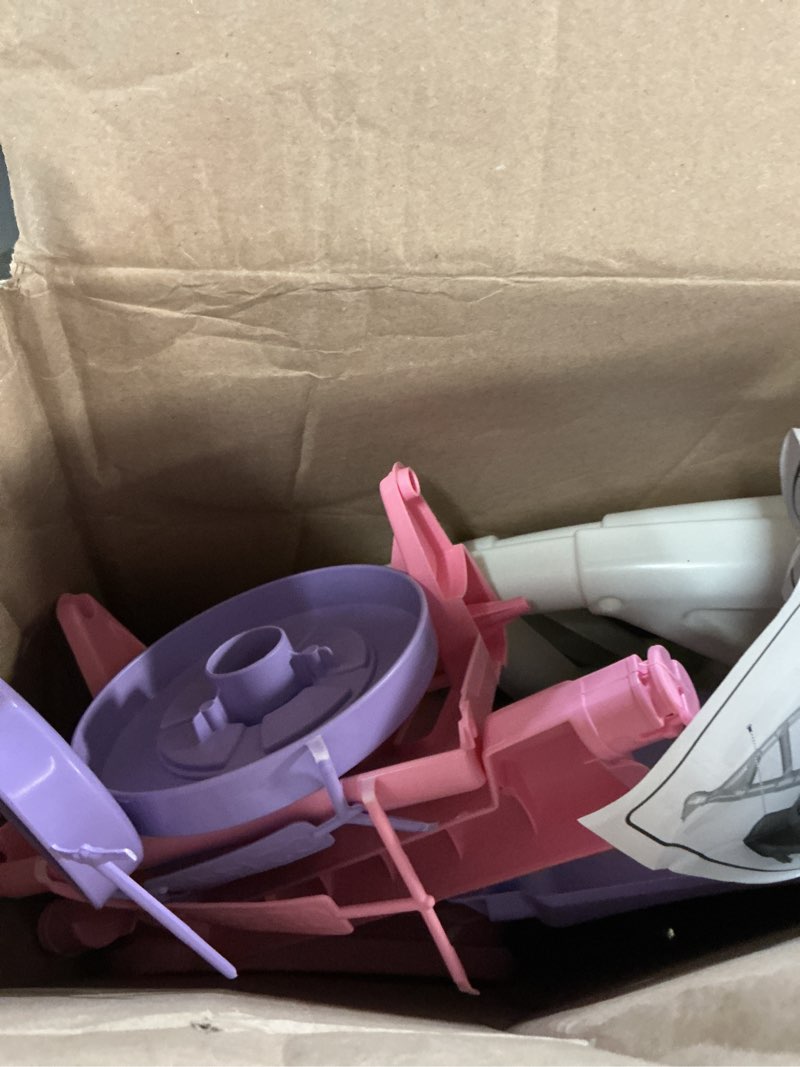 Condition photo showing As Is for american plastic toys shop with me stroller for toddler & kids ages 2 and up, 2-in-1 stroller and shopping cart with basket and seat for baby doll