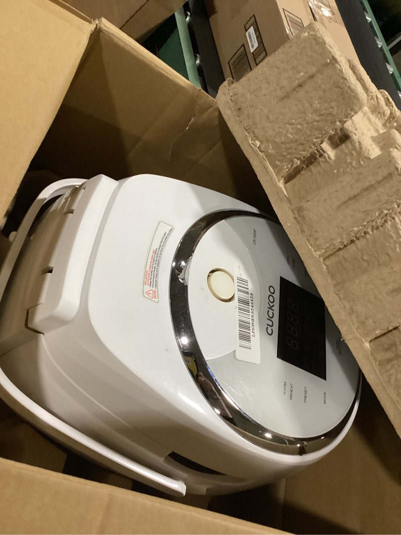 Condition photo showing As Is for CUCKOO Micom Rice Cooker 10-Cup Uncooked / 20-Cup Cooked with Nonstick Inner Pot, Large Rice Maker with 16 Menu Options, Fuzzy Logic Technology, Auto Clean Mode, LCD Display, White (CR-1020F) 10 Cup