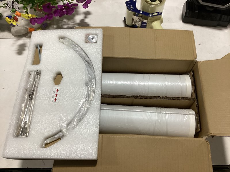 Condition photo showing As Is for large tall drum lamp shade set of 2 white linen lampshades for floor lamps and table lamps 14 x 14 x 15 inch (easy assembly required) white 14×14×15in