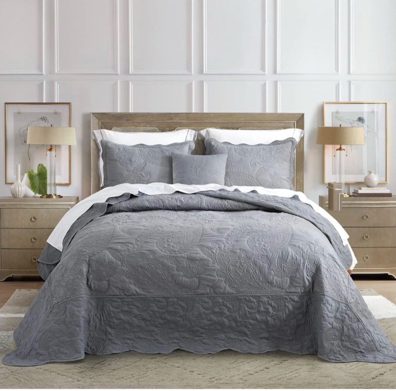 hz & hy oversized king bedspread 138x122 extra wide, quilted coverlet bedding set, lightweight thin 