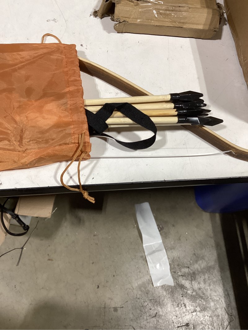 Condition photo showing New/Like New for kids bow and arrow set, 32 inch archery set handmade wooden toy bow and arrow for kids 4-6 8-12, cosplay game costume prop play, 1 bows 1 quivers and 10 wood arrows, gifts for youth boys & girls