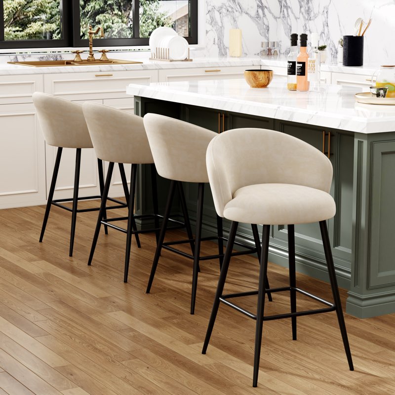 Upholstered Counter Stool With Metal Frame Seat Height: Counter Stool (26 Seat Height), Upholstery: Ivory