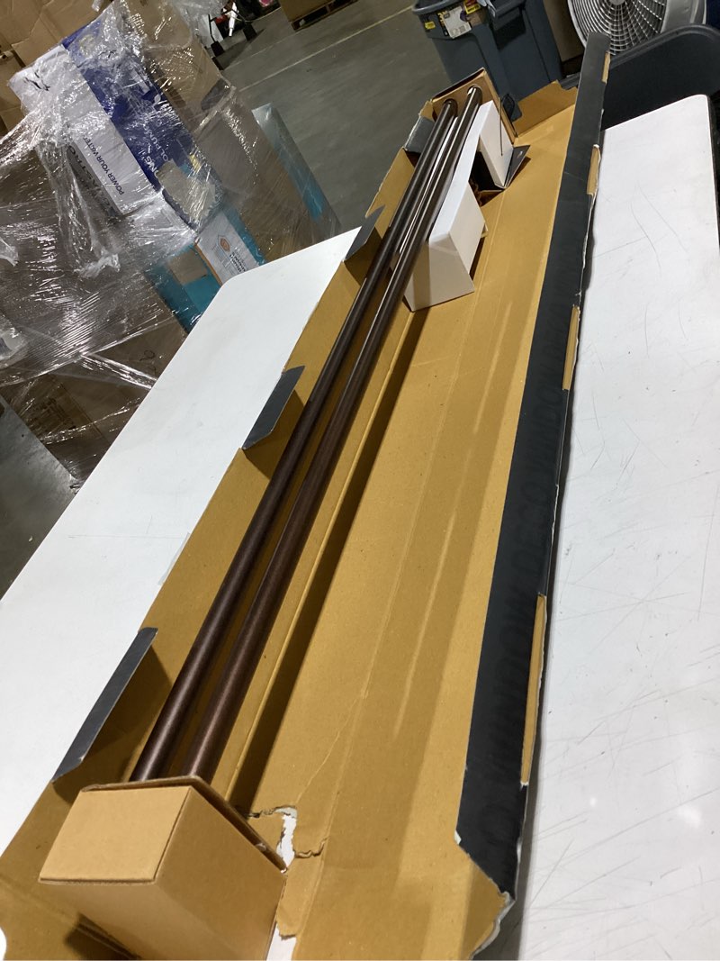 Condition photo showing New/Like New for deco window curtain rods for windows 44 – 120 inch, 3/4 inch heavy duty extendable metal drapery rod, adjustable curtain rod with decorative glass mushroom finials for living & bedroom, brown 44-120 inch pack of 1