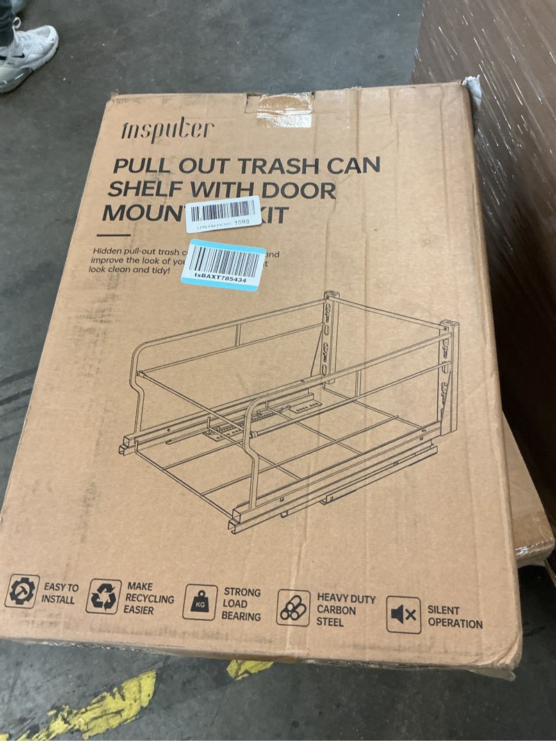 Condition photo showing As Is for Insputer Dual Pull Out Trash Can Under Cabinet with Soft-Close Slides, Heavy Duty Under Sink Trash Can Kit for Kitchen Sink, Laundry, Garbage Can Not Included, Requires 17" W X 24" D Cabinets Double Silver