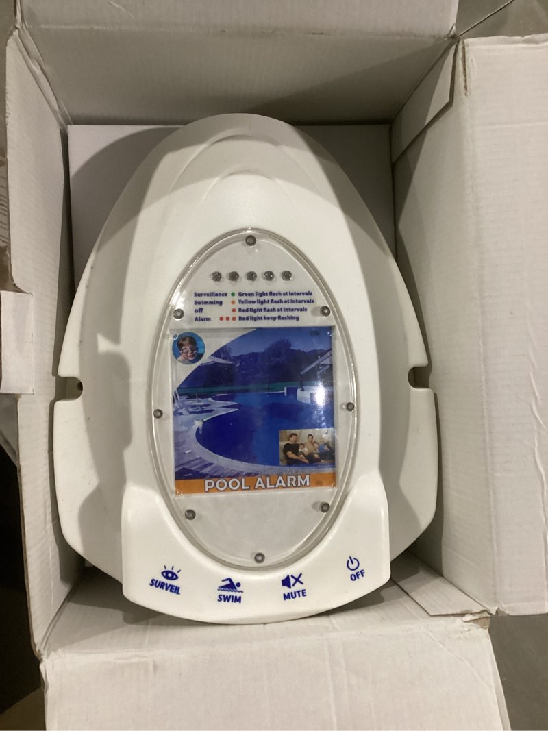 Condition photo showing As Is for pool alarm with remote receiver, pool underwater drown monitor system, battery powered poolside alarms for inground&above ground pools, kids child pets swimming pool safety guard fits up to 16x32sq.ft