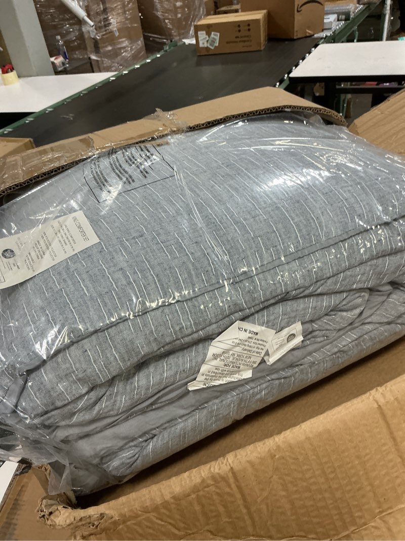 Condition photo showing Good Condition for Nautica - King Comforter Set, Textured Chambray Bedding with Matching Shams, Medium-Weight for Year Round Use, Oek-Tex Certified (Nautical Stitch Grey) King Nautical Stitch Grey