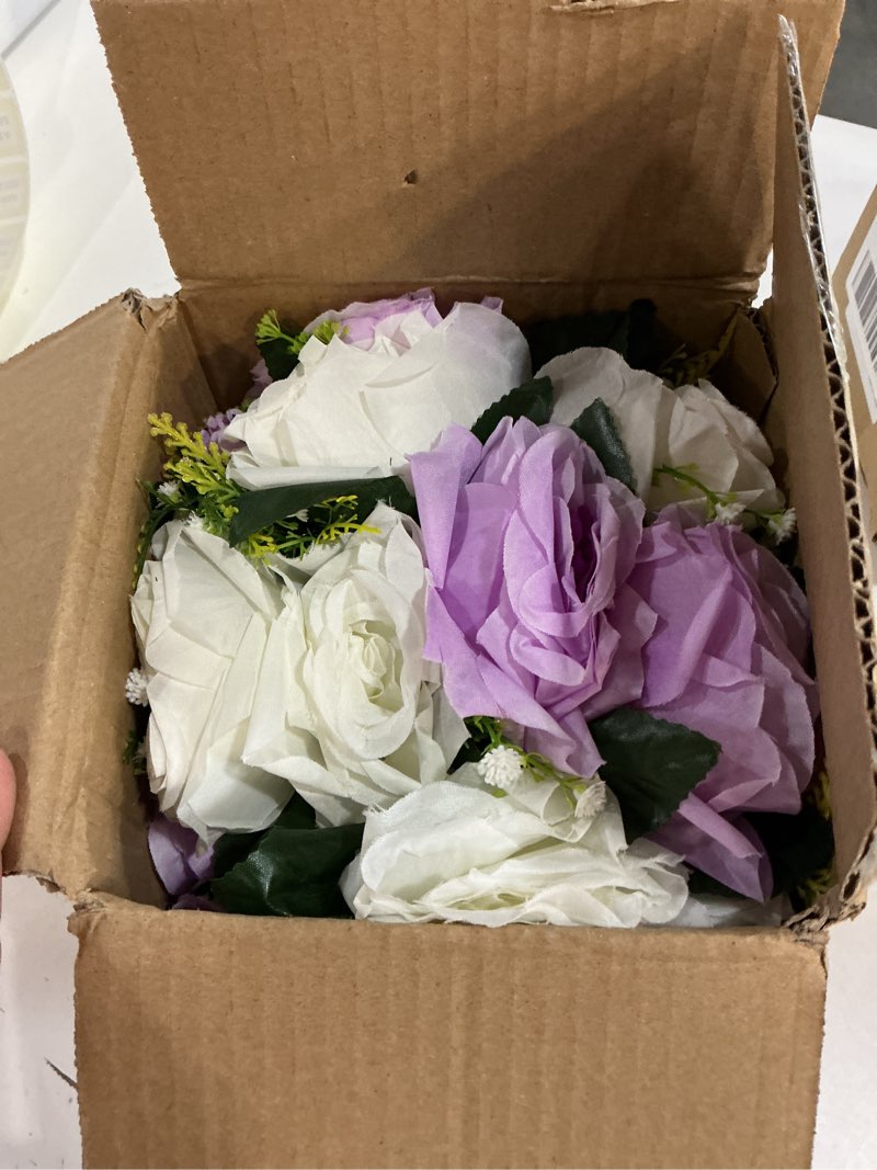Condition photo showing New/Like New for NUPTIO Flower Wedding Centrepieces for Tables - 2 Pcs 9.5in Diameter Lilac & White Artificial Flowers Rose Ball for Centerpieces Table - Fake Rose Arrangements for Weddings Birthday Party Decor 2 Pcs Lilac & White