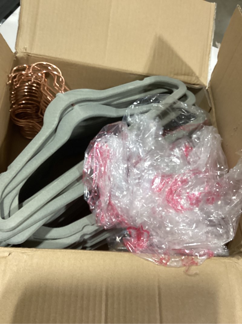 Condition photo showing As Is for Smartor Kids Velvet Hangers 50 Pack, 14 Inch Premium Non Slip Kids Felt Hangers for Closet, Space Saving Toddler Clothes Hanger for Youth's Childrens' Clothes (Rose Gold Hook)- Grey 14 inch-50P Gray