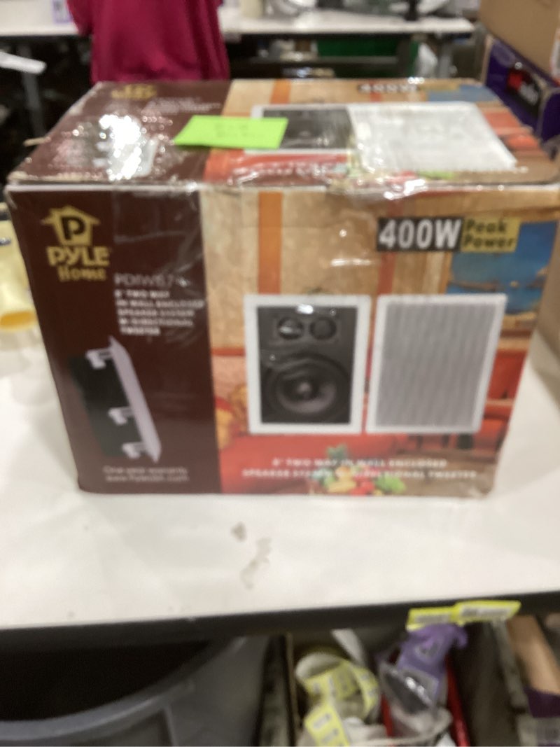 Condition photo showing As Is for Pyle Ceiling Wall Mount Enclosed Speaker - 400 Watt Stereo In-wall / In-ceiling 8" Enclosed Full Range Deep Bass Speaker System - 50Hz-20kHz Frequency Response, 4-8 Ohm, Flush Mount - PDIW87 White 8.0 in Speaker