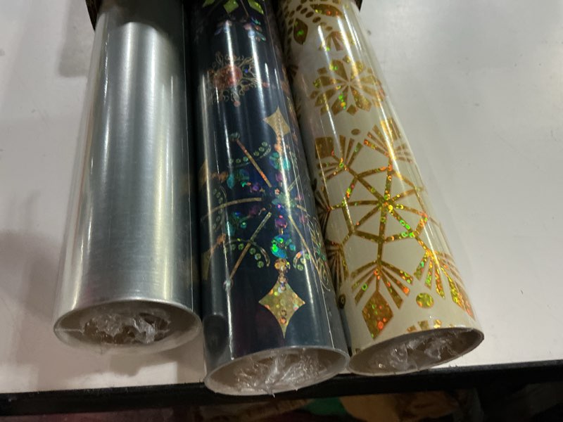 Condition photo showing Good Condition for Papyrus Wrapping Paper Rolls for Christmas, Hanukkah, and All Holidays, Snowflakes Print and Metallic Silver (3 Rolls, 62.5 sq. ft.)