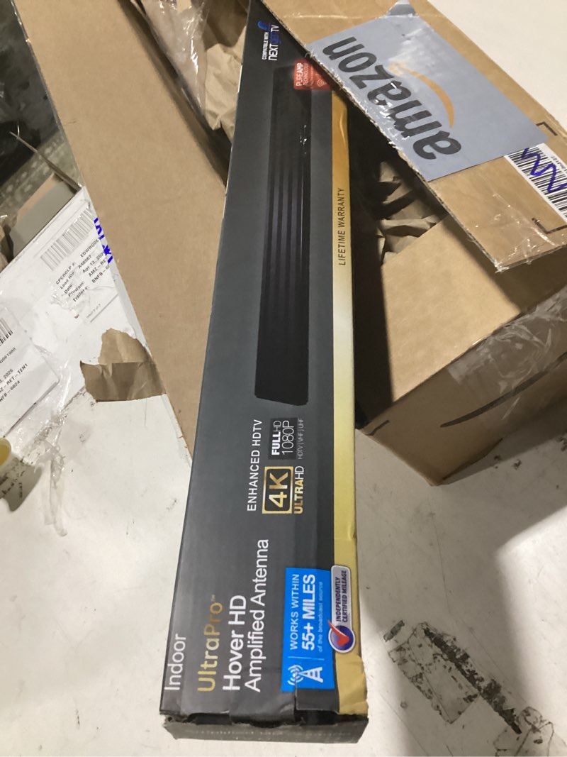 Condition photo showing Good Condition for ge hover amplified hd digital tv antenna, long range smart tv antenna, easy mount on top design, supports 4k 1080p hdtv vhf uhf, indoor amplified signal booster, 5ft coax hdtv cable/ac adapter, 37075 tv mount