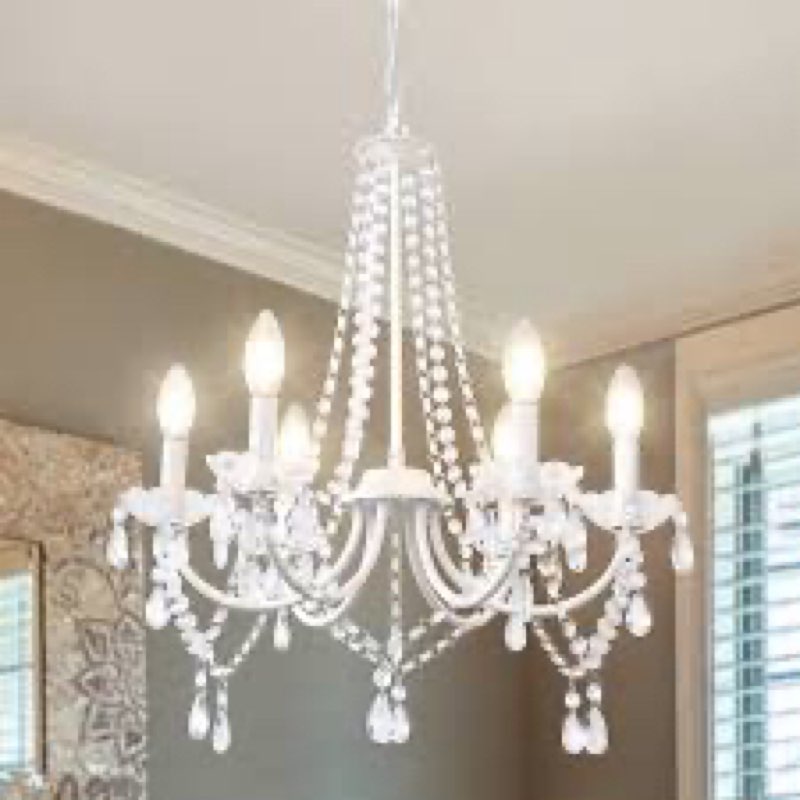 LynPon White Crystal Chandeliers for Bedroom, 6 Lights White Chandelier Light Fixture Girls Chandeli