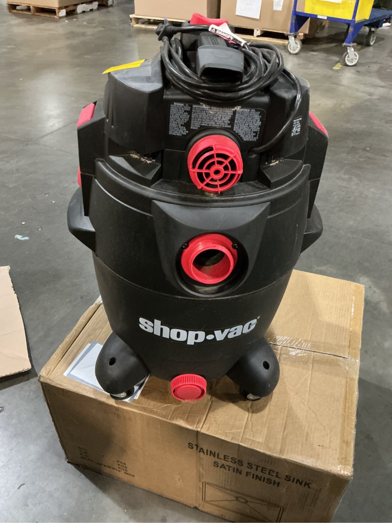 Condition photo showing As Is for shop-vac 5922805 wet/dry vacuum, 8 gallon, 4.5 peak hp, 1.25 inch diameter x 7 foot hose, 6 foot cord, ideal for jobsite, garage, workshop & home