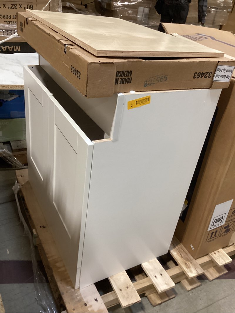 Condition photo showing As Is for project source dover 30-in true white single sink bathroom vanity with white cultured marble top