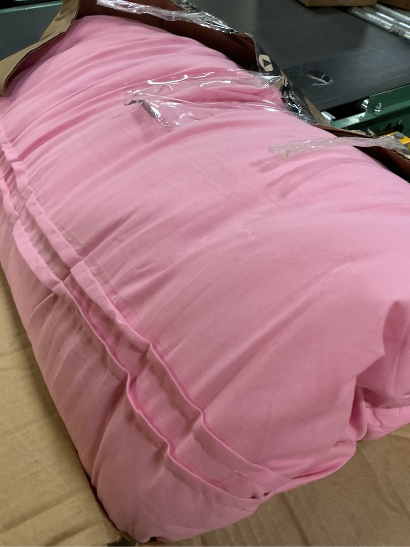 Condition photo showing As Is for Yogeneg Full Size Comforter Set 7 Piece Bed in a Bag,Grid Pinch Pleat Pink Bedding Set,Striped Textu