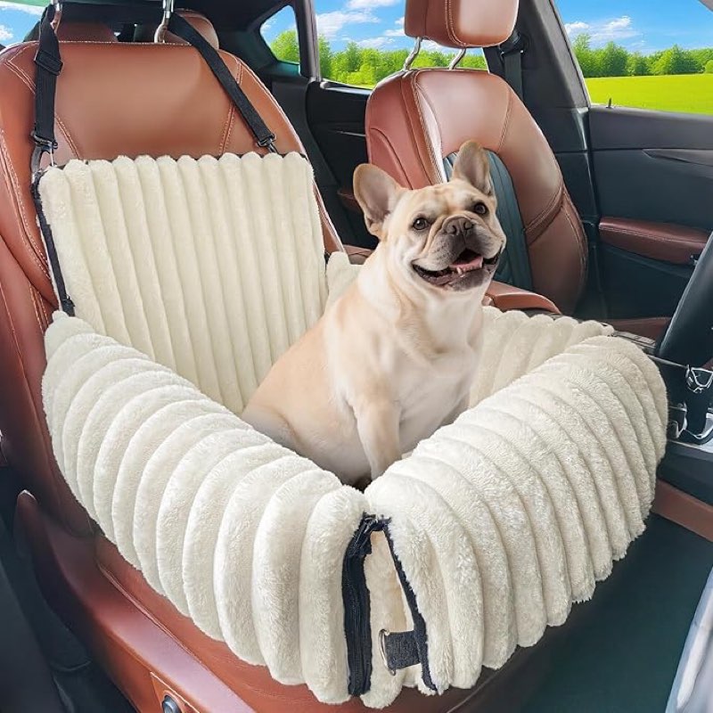 mixjoy 6-in-1 dog car seat for small/medium dogs up to 25 lbs, multi-functional dog carrier for car with detachable washable cover, pet travel bed with clip-on safety leash, beige