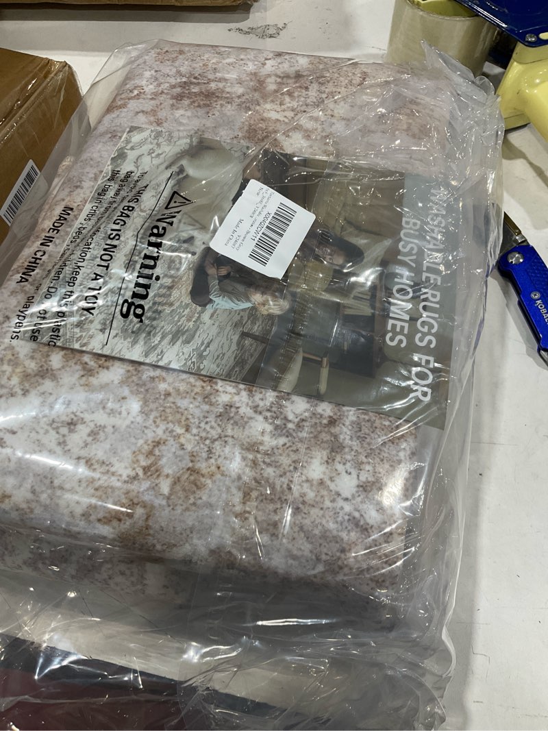 Condition photo showing Good Condition for tortania washable 5' round area rug for living room: modern abstract neutral large so' thin rugs - non slip indoor carpet for bedroom dining room office nursery home floor decoration - brown grey 5' (round) beige brown