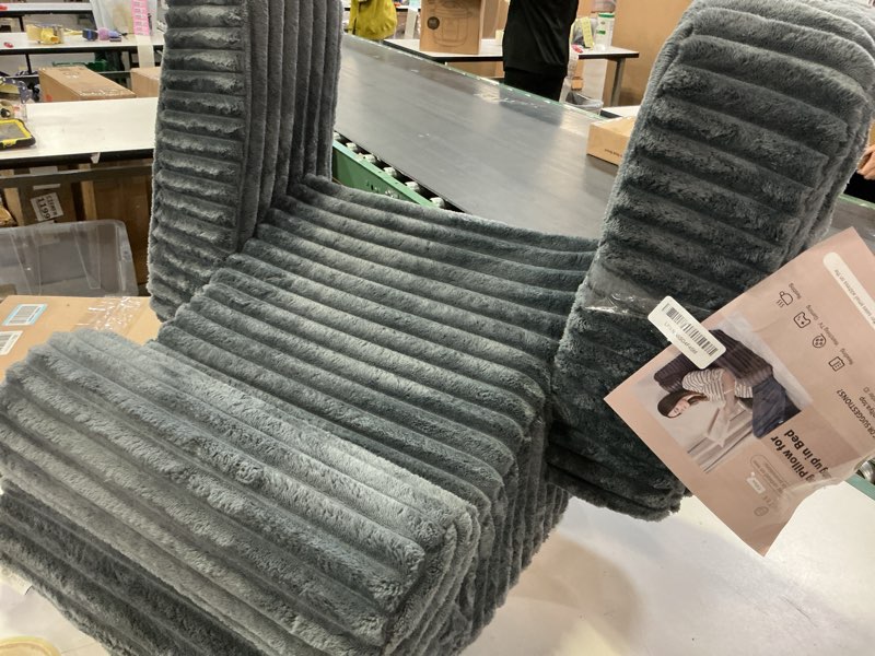 Condition photo showing As Is for ENITYA 19” Back Pillow for Bed Sitting up, Built-in Armrests & Big Pockets, Back Support Chair Pillow for Sitting up/Watching TV/Reading/Gaming/Resting/Post Surgery/Nursing Dark Grey L(Under 5'3")