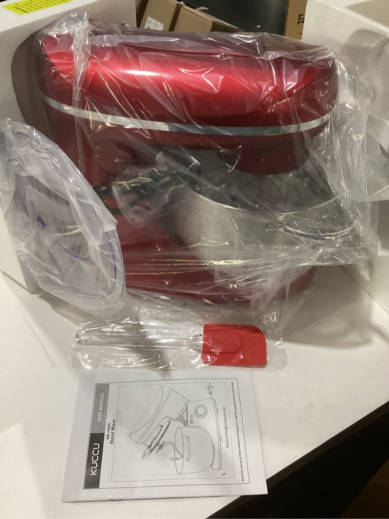 Condition photo showing Good Condition for stand food mixer, 6.5 qt 660w, 6-speed tilt-head , kitchen electric mixer with stainless steel bowl,dough hook,whisk, beater, egg white separator (6.5-qt, red) 6.5-qt red, not tested