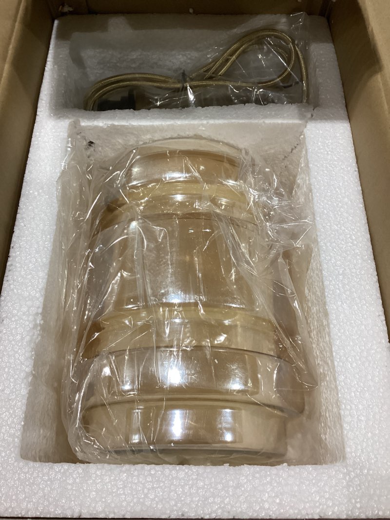 Condition photo showing New/Like New for JTYQEISW Kitchen Island Pendant Light - Amber Glass Cloth Double-Layer Shade, Height-Adjustable Open