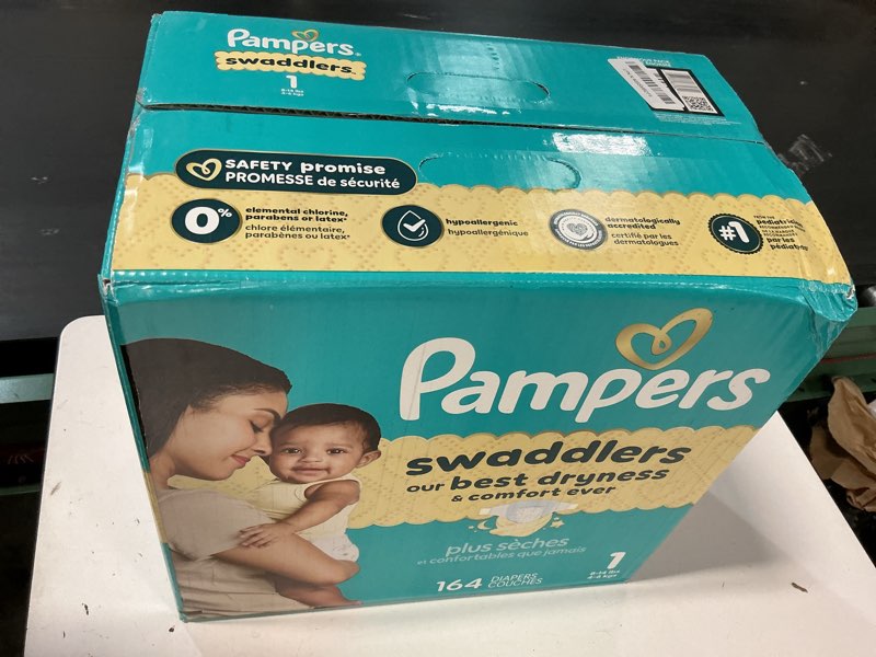 Condition photo showing New/Like New for Pampers Swaddlers Diapers, Size 1 (8-14 lbs), 164 Count, Absorbent, Keeps Baby Dry and Comfortable, Skin Safe Disposable Baby Diaper Size 1 164