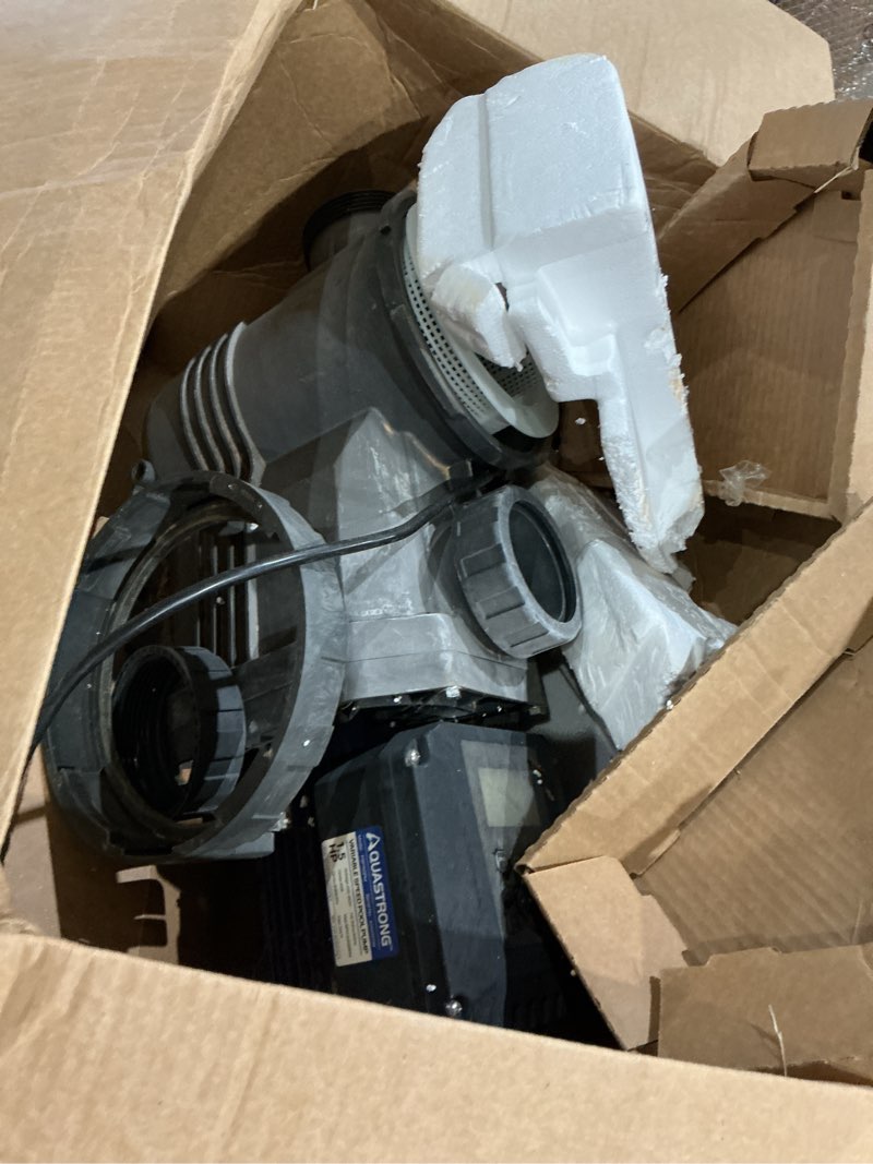 Condition photo showing As Is for aquastrong variable speed pool pump in/above pool pump energy efficient high flow powerful self primming swimming pool pumps with filter basket,dark black