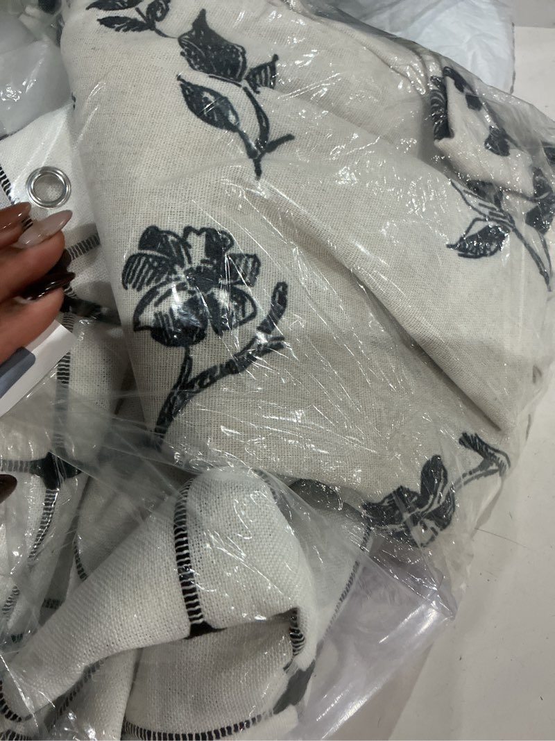 Condition photo showing As Is for mitovilla black boho shower curtain set, cotton floral cottagecore spring shower curtains for bathroom, modern farmhouse country plant leaves bathroom décor, 72" w x 72" l black 72"w x 72"l (pack of 1)