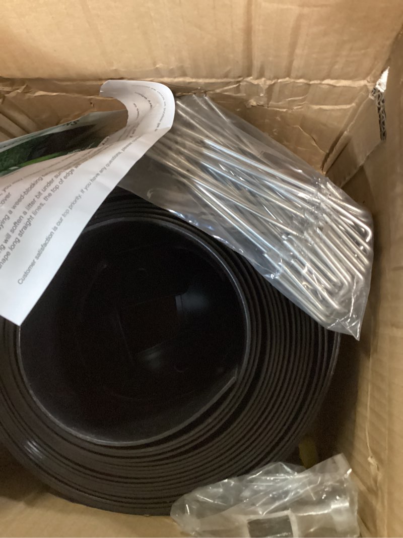 Condition photo showing Good Condition for landscape edging 4 inch tall 20ft with 30pcs metal spikes, plastic garden edging border landscape edging border lawn edging for landscaping, flower bed, yard black 20ft