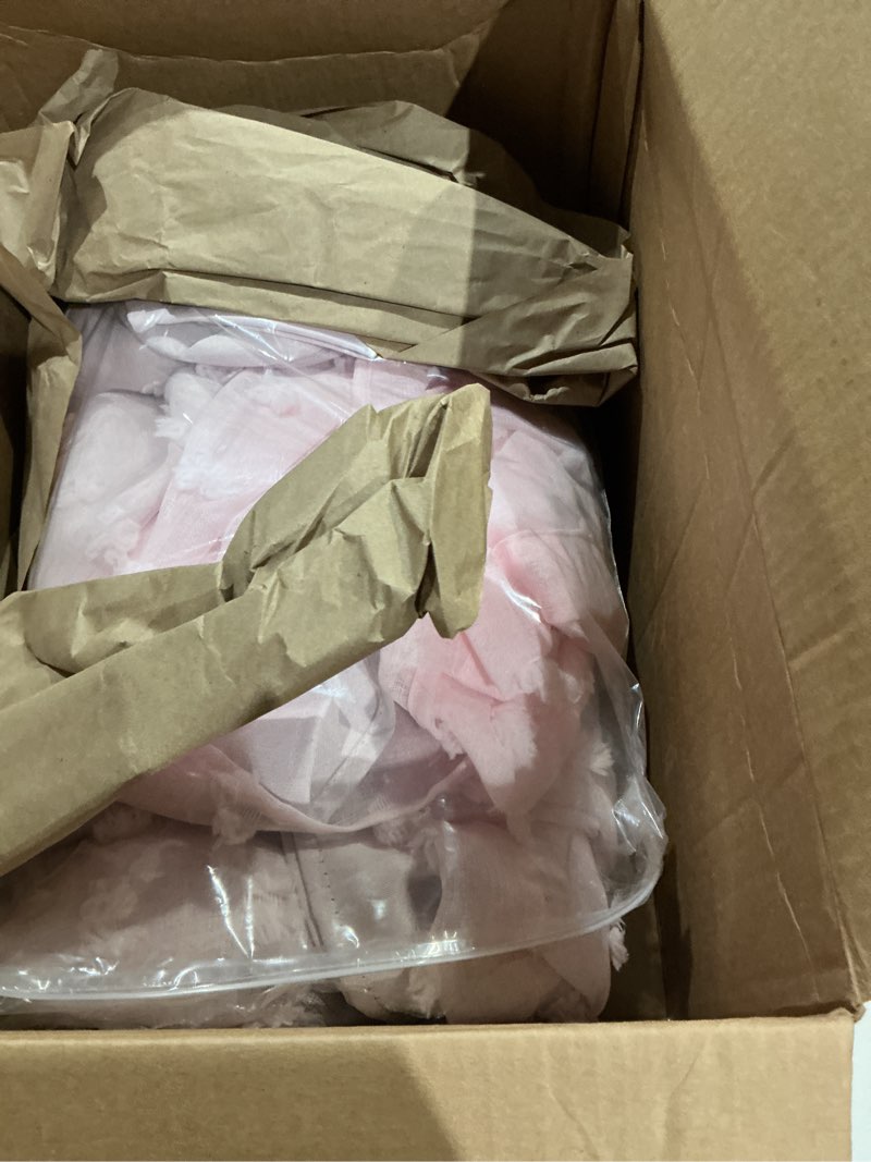 Condition photo showing As Is for Light Blush Pink Blackout Curtains for Bedroom Nursery Girl 2 Panels,Shabby Chic Floral Pattern Sheer Double Layer Black Out Boho Vintage Victorian Curtains 84 Inch Long Preppy Room Decor Teen Girls 50"W x 84"L (Pack of 2) Light Pink
